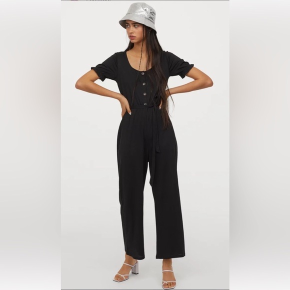 Gap Jumpsuit black button front jersey material stretchy - Picture 1 of 13